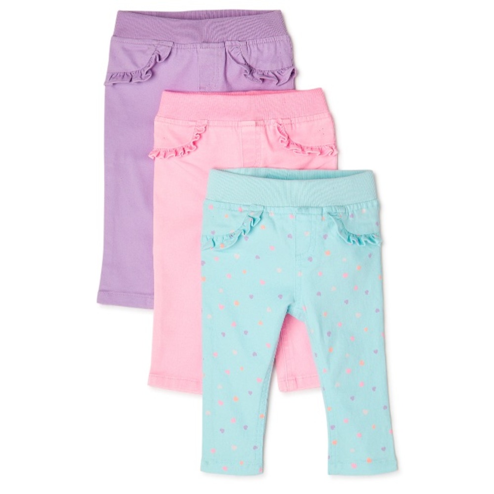Garanimals Baby Girl Denim & Twill Pants, 3-Pack